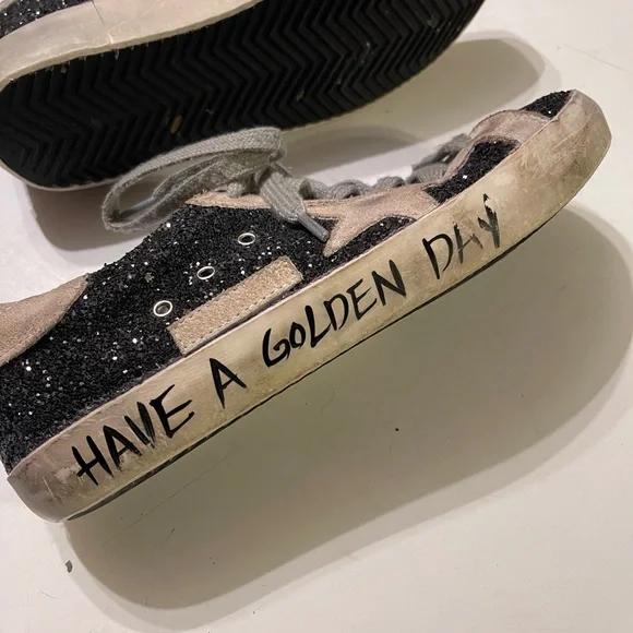 Golden Goose Superstar Women’s 38 (8) Black Glitter Have A Golden Day Sneakers - Picture 11 of 14